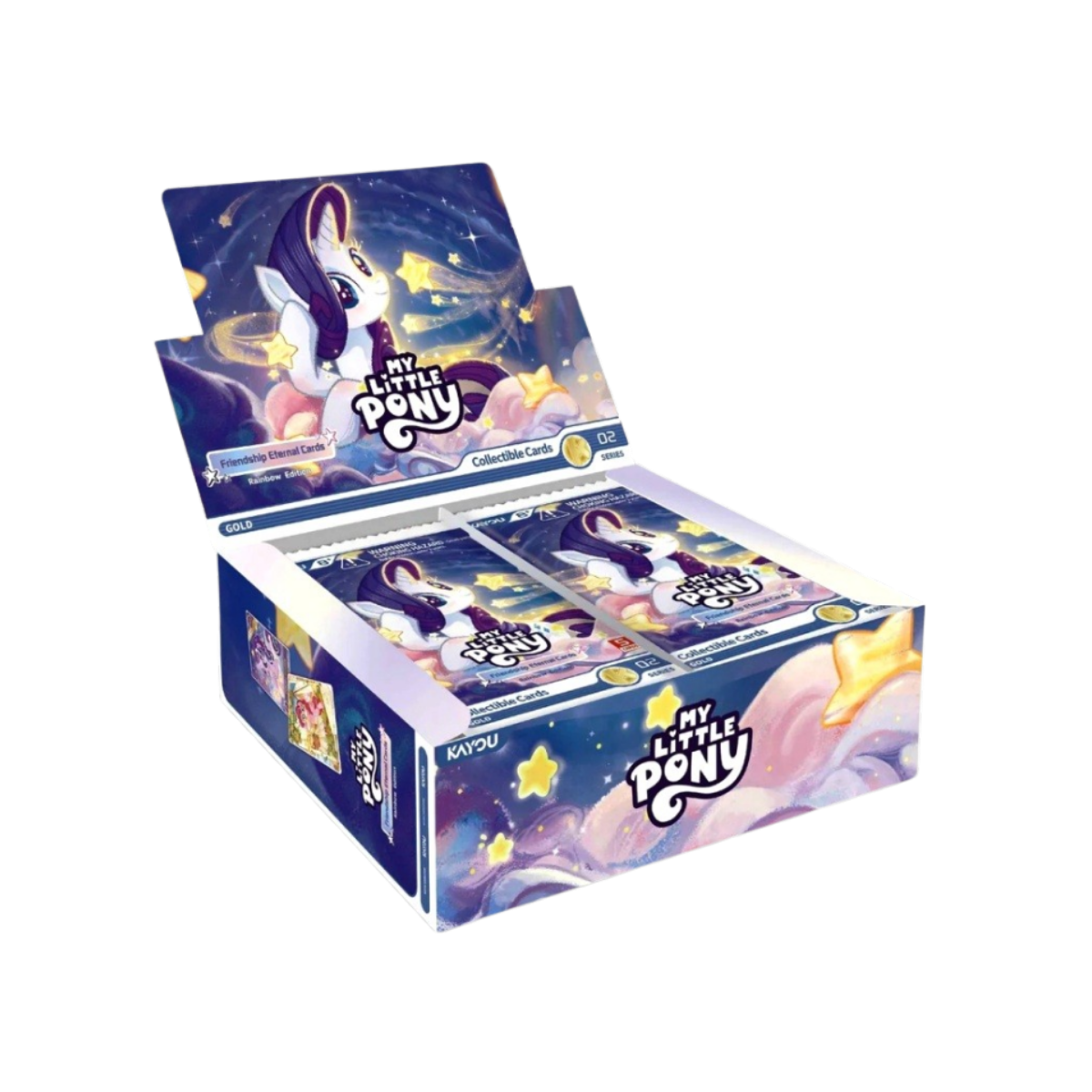 A My Little Pony Rainbow booster box display containing multiple individual card packs, shown on a plain white background.